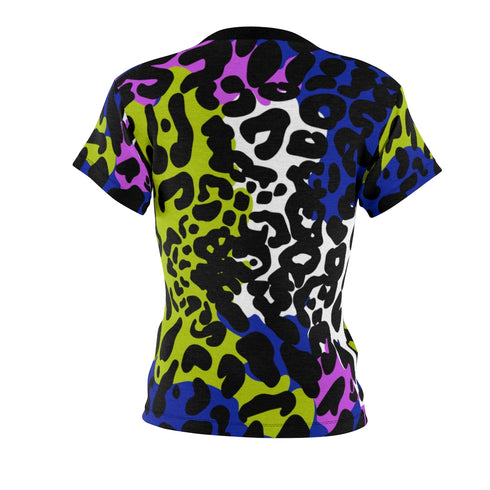 Color Block Leopard Print Women's Crewneck Tee in Techno